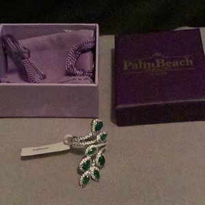 Green stone platinum ring